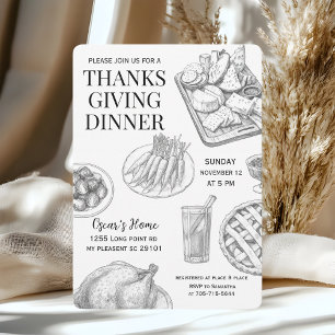 Rustikales, handGezeichnet Erntedank Dinner Einladung