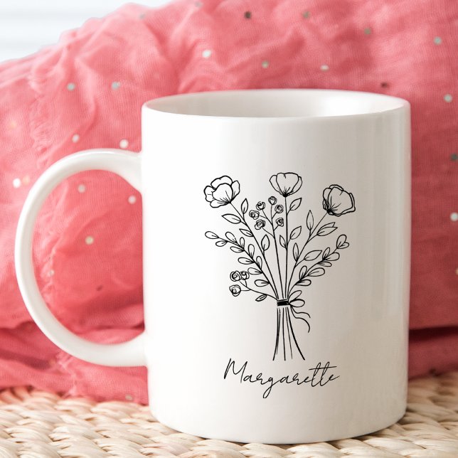 Rustikales handgezeichnetes Blumenbouquet Brautjun Kaffeetasse (Von Creator hochgeladen)