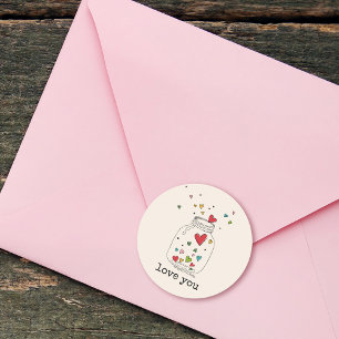 Rustikales handgezeichnetes Herz im Glas Liebe dic Runder Aufkleber