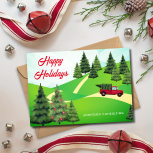 Rustikales Happy Holidays Red Truck Tree Business Feiertagskarte