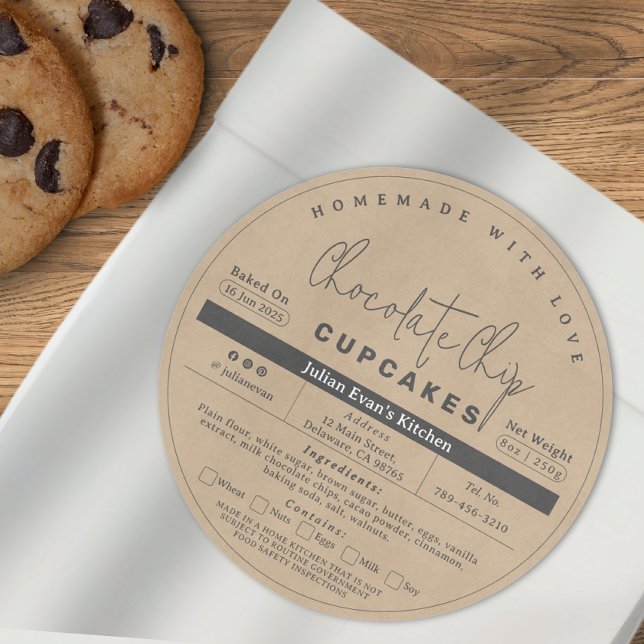 Rustikales, hausgemachte Bäckerei Hütte Food Law L Runder Aufkleber (Rustic Homemade Bakery Cottage Food Law Label )