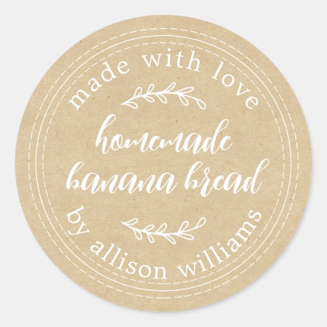 Rustikales, hausgemachtes Bananenbrotpapier Runder Aufkleber (Vorderseite)