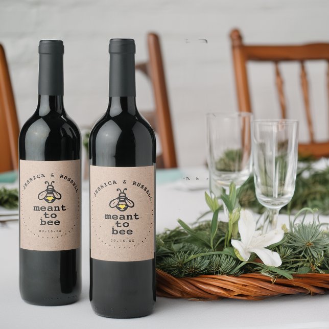 Rustikales Heiratsmittel Weinetikett (Rustic Meant To Bee Wedding Wine Label)