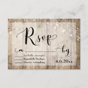 Rustikales hellbraunes Holz und Lichter Hochzeit R RSVP Karte
