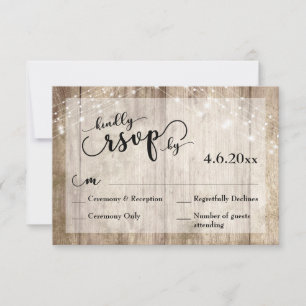 Rustikales hellbraunes Holz und Lichter Hochzeit R RSVP Karte