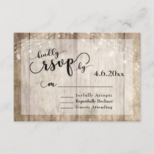 Rustikales hellbraunes Holz und Lichter Hochzeit R RSVP Karte