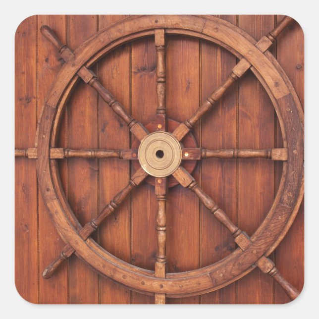 Rustikales Helmrad - nautisches Vintages Holz Quadratischer Aufkleber (Vorderseite)
