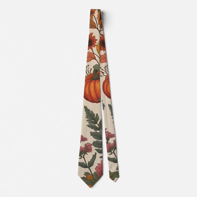 Rustikales Herbst-Blumen-Kürbis–Herbsternte  Krawatte (Vorderseite)