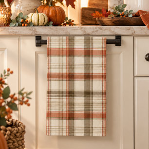 Rustikales Herbst-Classic-Karo Rust Creme Braun Geschirrtuch
