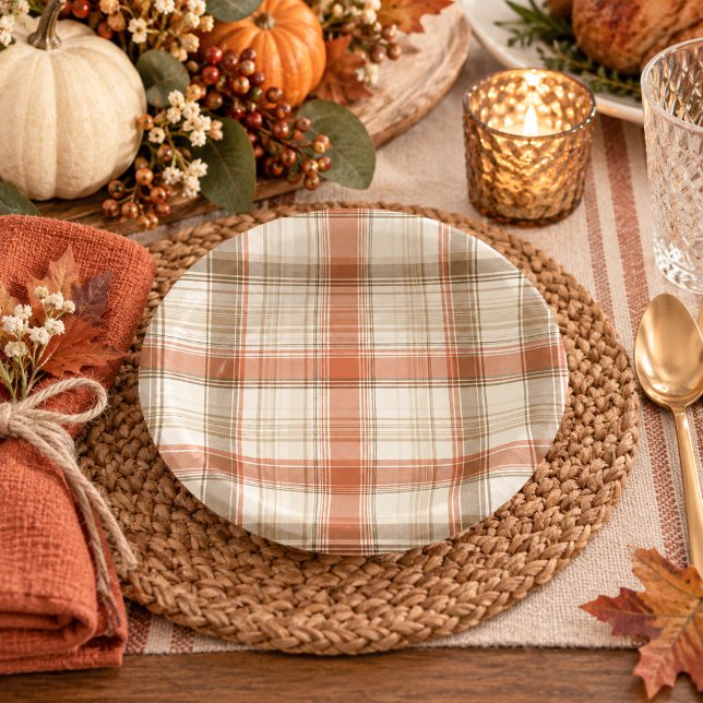 Rustikales Herbst-Classic-Plaid Rust Creme Braun Pappteller (Von Creator hochgeladen)