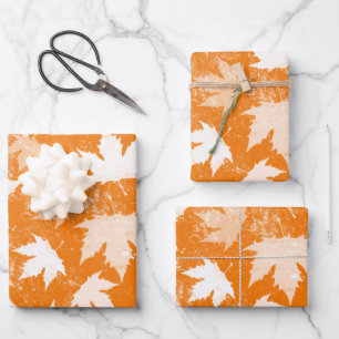Rustikales Herbst-Herbstlaub-Muster Geschenkpapier Set