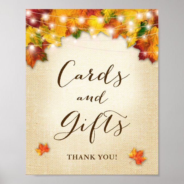 Rustikales Herbst-Leaves Burlap Cards & Gifts Zeic Poster (Vorne)