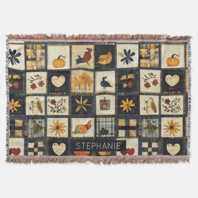Rustikales Herbst-Quilmuster | Bauernhaus Patchwor Decke (Vorderseite)