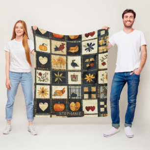 Rustikales Herbst-Quilmuster Bauernhaus Patchwor Fleecedecke