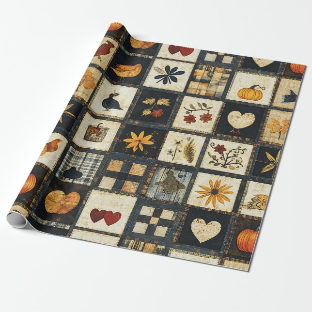 Rustikales Herbst-Quilmuster | Bauernhaus Patchwor Geschenkpapier (Ungerollt)