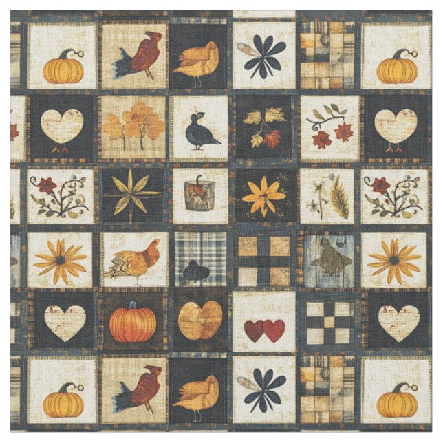 Rustikales Herbst-Quilmuster | Bauernhaus Patchwor Stoff (Nahaufnahme)