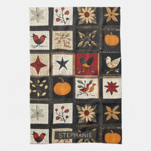 Rustikales Herbst-Quilmuster   Harvest Folk Motifs Geschirrtuch