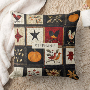 Rustikales Herbst-Quilmuster Harvest Folk Motifs Kissen