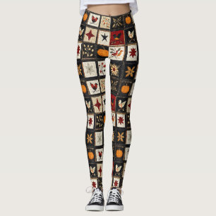 Rustikales Herbst-Quilmuster Harvest Folk Motifs Leggings