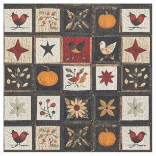 Rustikales Herbst-Quilmuster Harvest Folk Motifs Stoff