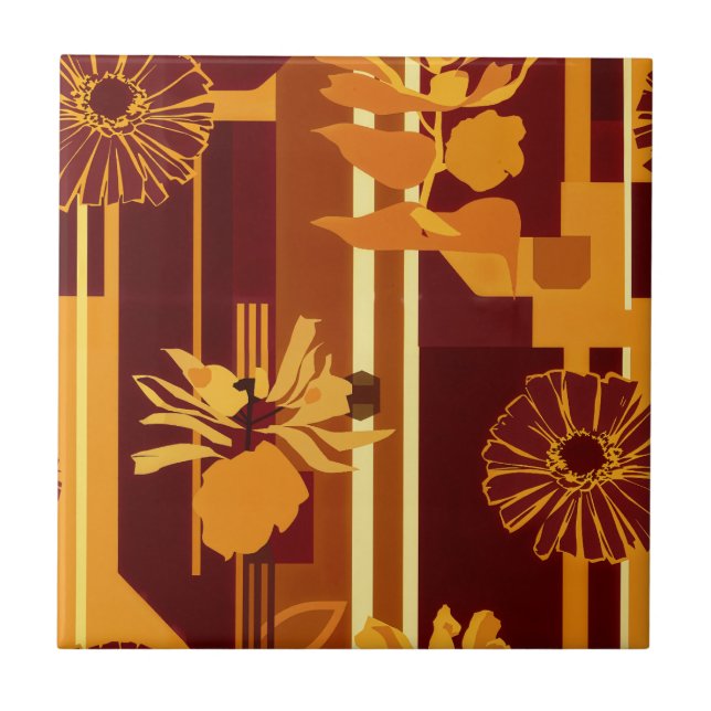 Rustikales Herbstblumen-Geometrisches Muster (5) Fliese (Vorderseite)