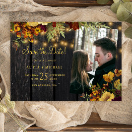 Rustikales Herbstfest mit Blumenholz Foto Hochzeit Save The Date