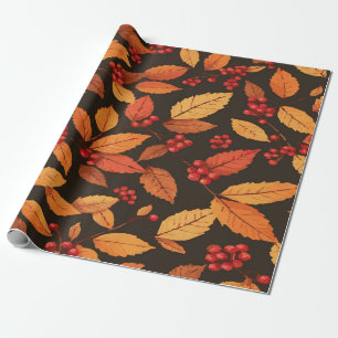 Rustikales Herbstlaub mit roten Beeren Muster Geschenkpapier
