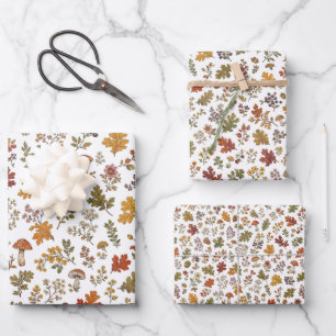 Rustikales Herbstlaub-Pilz-Waldmuster Geschenkpapier Set