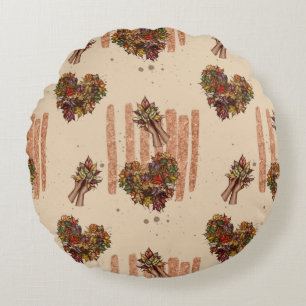 Rustikales Herbstleaves Herzmuster - Fall Vibes Rundes Kissen