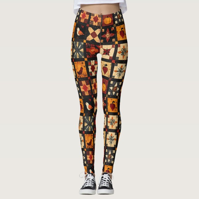 Rustikales Herbstmuster-Muster | Bauernhof Leggings (Vorderseite)