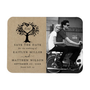 Rustikales Herz-Bäume Hochzeit Foto Save the Date Magnet