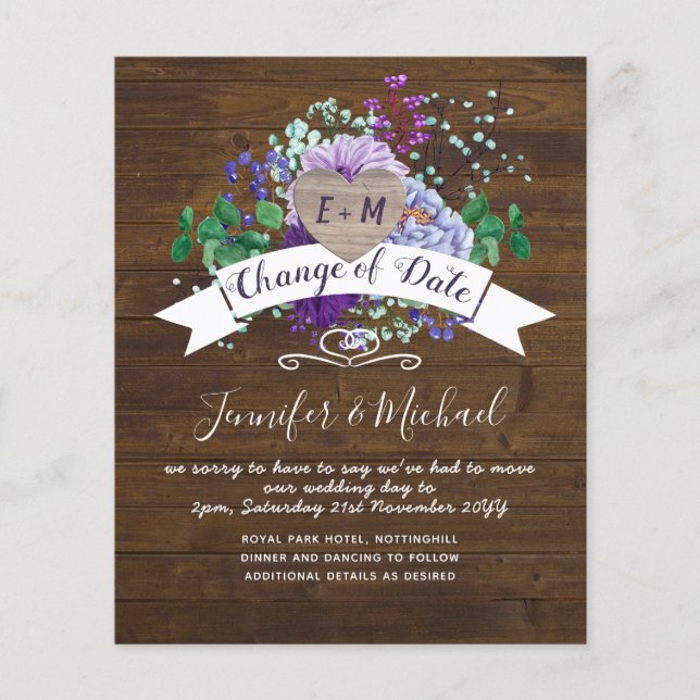 Rustikales Herz FOTO Lila Blumenwechsel (Vorderseite)