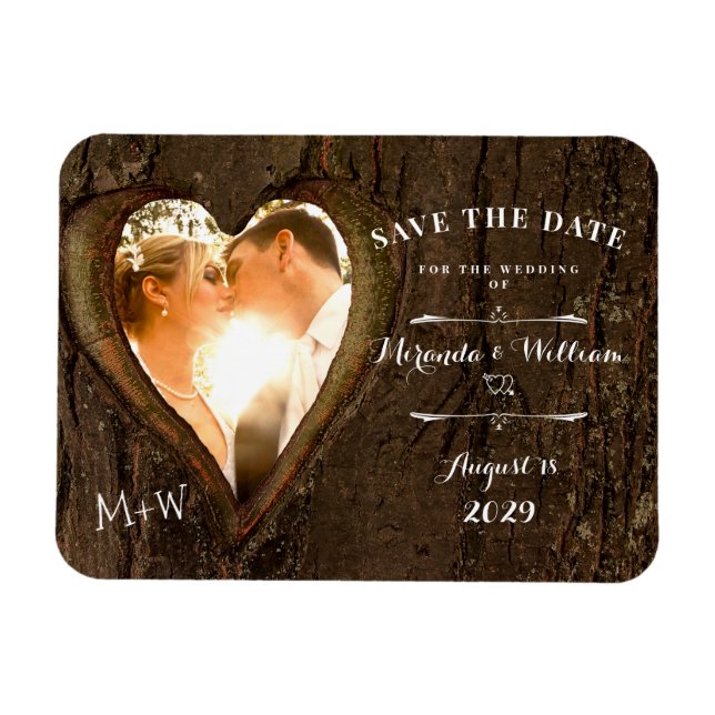 Rustikales Herz mit Ihrem Foto Save the Date Hochz Magnet (Horizontal)