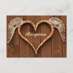 Rustikales Herz mit Wings Wood Wedding Empfang Begleitkarte