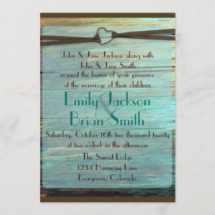 Rustikales Herz Schnalle türkisfarbenes Holz Hochz Einladung