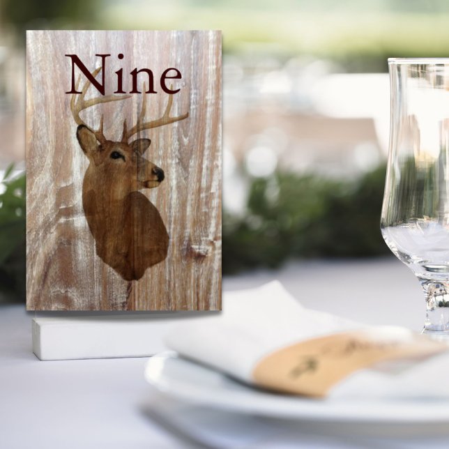 rustikales Hirsch die Jagd ist über Hochzeit Tischnummer (rustic wood grain deer the hunt is over wedding table number)