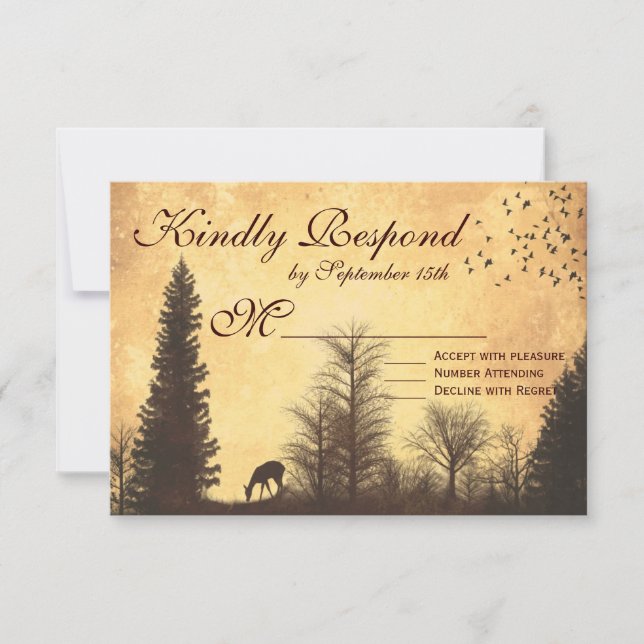 Rustikales Hirsch in Bäumen Land Hochzeitskarten RSVP Karte (Vorderseite)