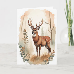 Rustikales Hirschböcke-Wald-Aquarell-Männer-Geburt Karte