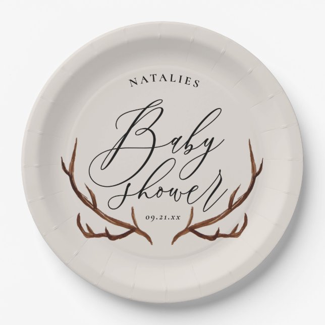 Rustikales Hirschgeweih-Babyduschen-Party Pappteller (Vorderseite)