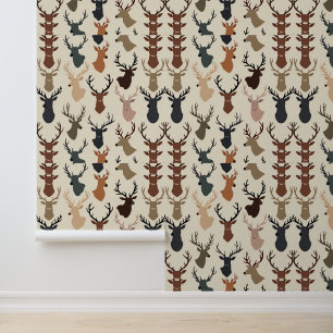 Rustikales Hirschkopfmuster Modern Woodland Anim Tapete