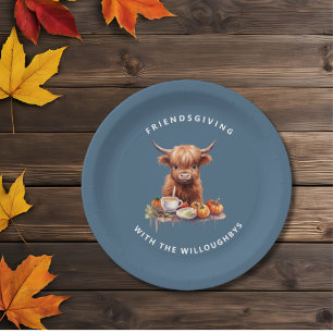 Rustikales Hochland Kuh Friendsgiving Papierplatte Pappteller