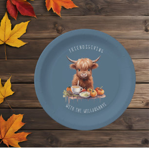 Rustikales Hochland Kuh Friendsgiving Papierplatte Pappteller
