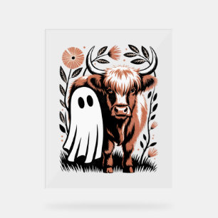 Rustikales Hochland-Kuh Ghost Halloween Acrylschild