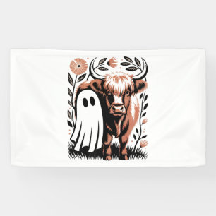 Rustikales Hochland-Kuh Ghost Halloween Banner