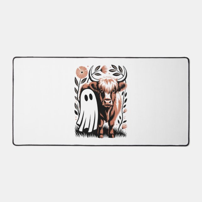 Rustikales Hochland-Kuh Ghost Halloween Schreibtischunterlage (Vorderseite)
