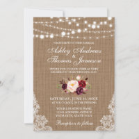 Rustikales Hochzeitburlap Lights Floral Invite B