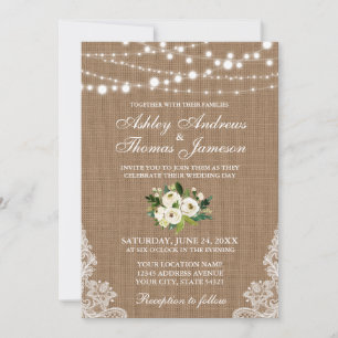 Rustikales Hochzeitburlap Lights Floral Invite G Einladung