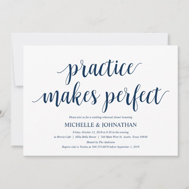 Rustikales Hochzeitessen, Probe Navy Blue Einladung (Vorderseite)