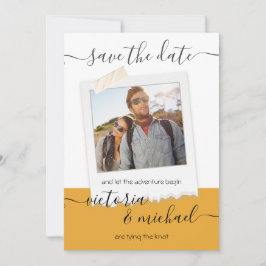 Rustikales Hochzeitsabenteuer-Foto Save the Date Einladung