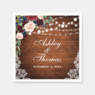 Rustikales Hochzeitsburgund Blue Floral Lace Serviette